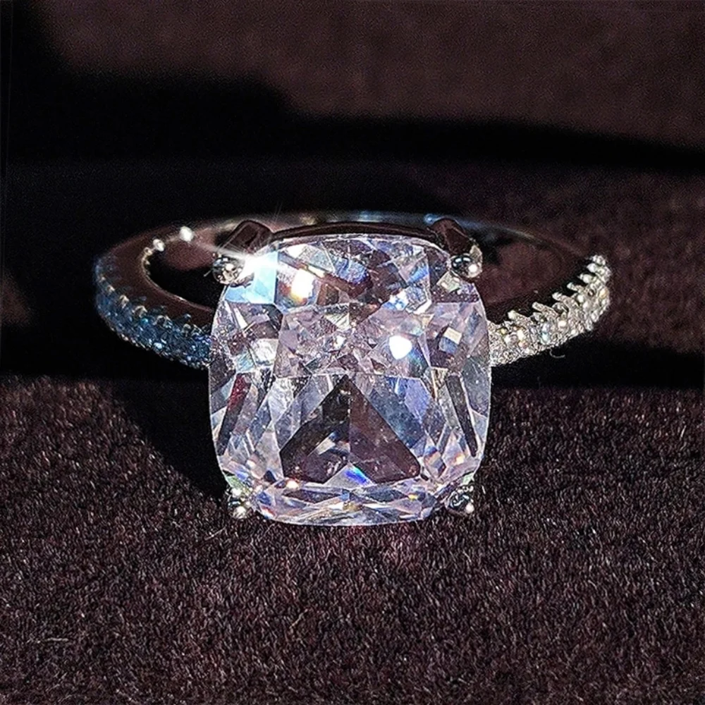 New Sparkling Silver Cut Square Diamond Ring - Picture 1 of 4